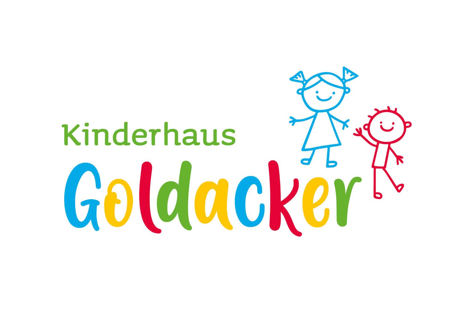 Logo des Kinderhauses in bunten Buchstaben mit Strichmännchen