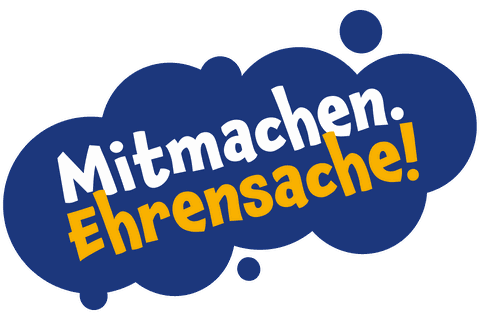 Das Bild zeigt das Logo der Aktion: Eine blaue Sprechblase mit dem Schriftzug Mitmachen - Ehrensache.
